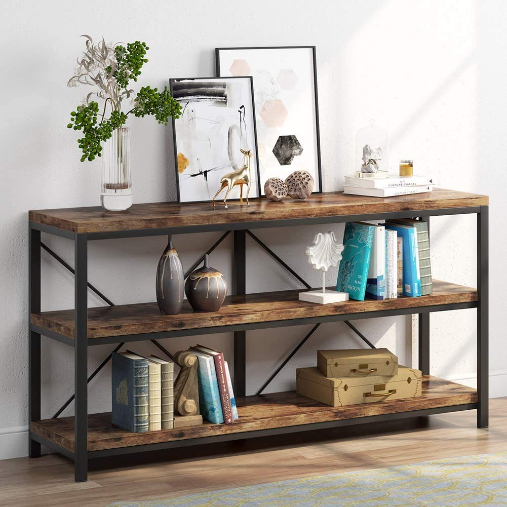 Photo 1 of Tribesigns 55 Inches Long Sofa Table with Storage Shelves, 3 Tiers Industrial Rustic Console Table with Open Shelves, Three Decorative Shelf, Open TV Shelf for Living Room, Hallway, Book