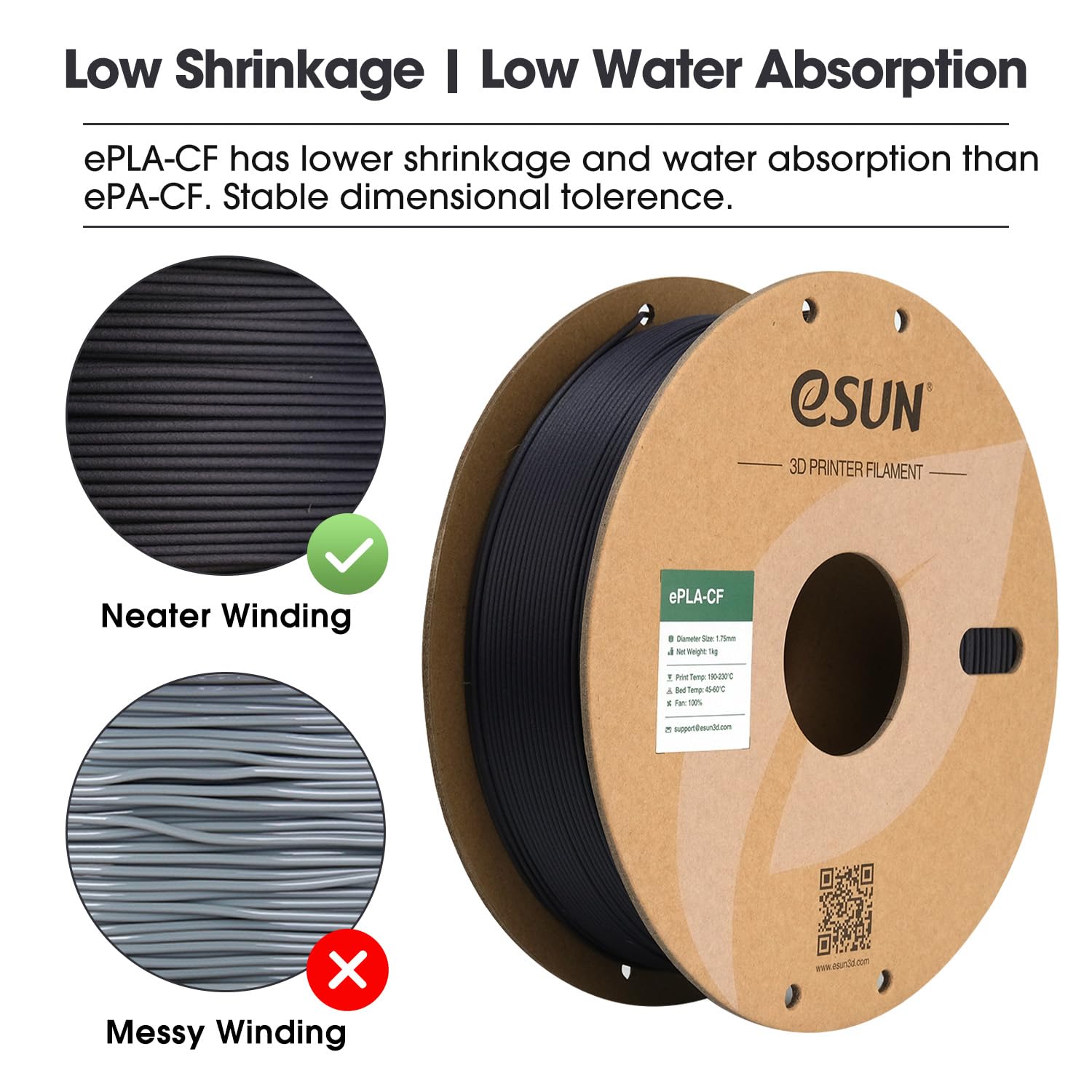 eSUN Kohlefaser Gefüllt PLA Filament 1.75mm, PLA-CF Carbon Fiber Filled PLA Filament Maßgenauigkeit +/- 0.03mm, 1KG Spule (2.2 LBS) 3D Druck Materialien für FDM 3D Drucker,Lila 3
