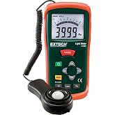 Extech LT300 Light Meter, Remote Sensor, Peak and Relative Modes | Lux/FC illuminance, remote sensor on 12in coiled cable, peak and relative modes, backlit LCD, bargraph