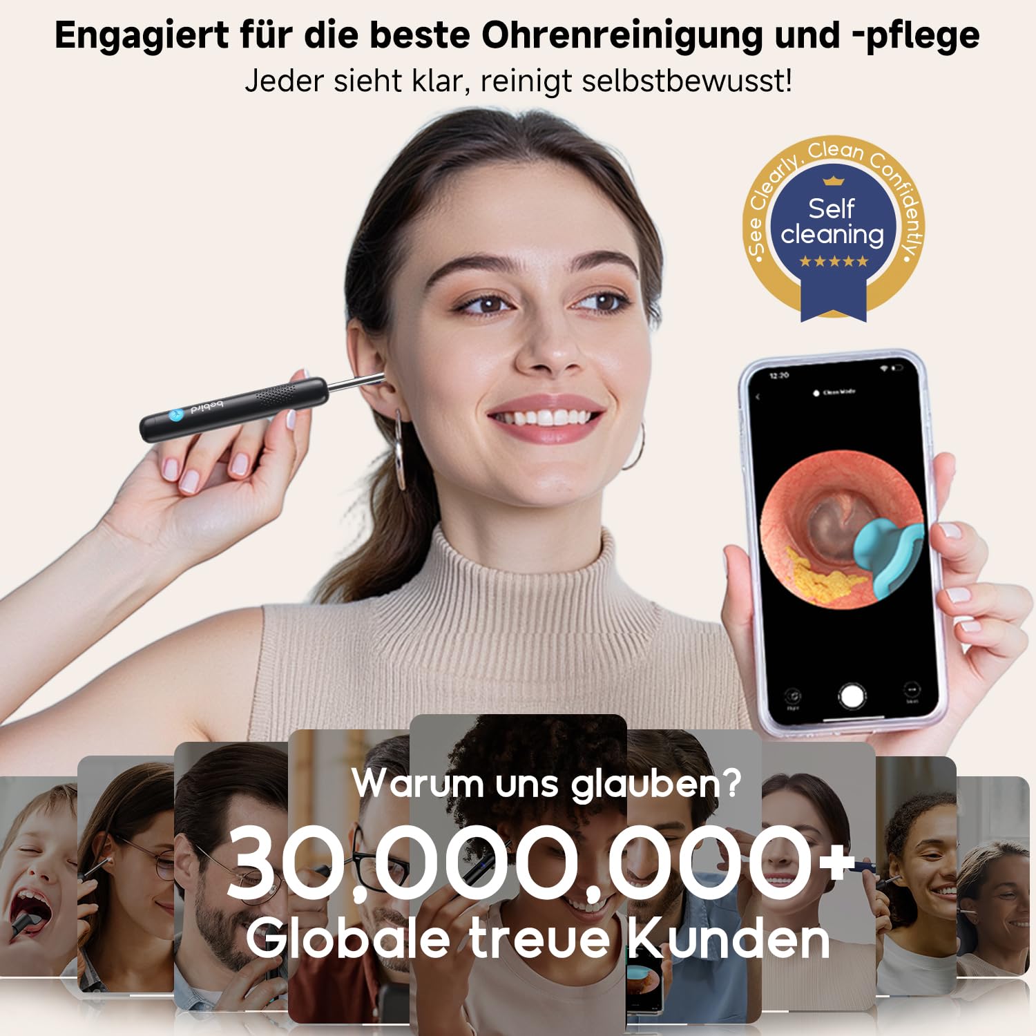 BEBIRD R1 Ultra Ohrenschmalz Entferner Kamera, Ohrenreiniger mit Otoskop für Zuhause, Komplett-Set mit Sichtbarer Dropper & Pinzette, Für Ohr & Nase & Rachen Untersuchung der Familie-Schwarze 7