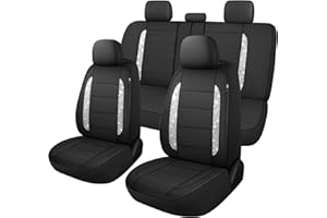 CAROMOP Bling Leather Car Seat Covers Full Set for Cute Women Girl-Shining Rhinestone Waterproof Seat Cover for Automotive, Universal Fit Most Cars Sedans SUVs Trucks (Silver Diamond)