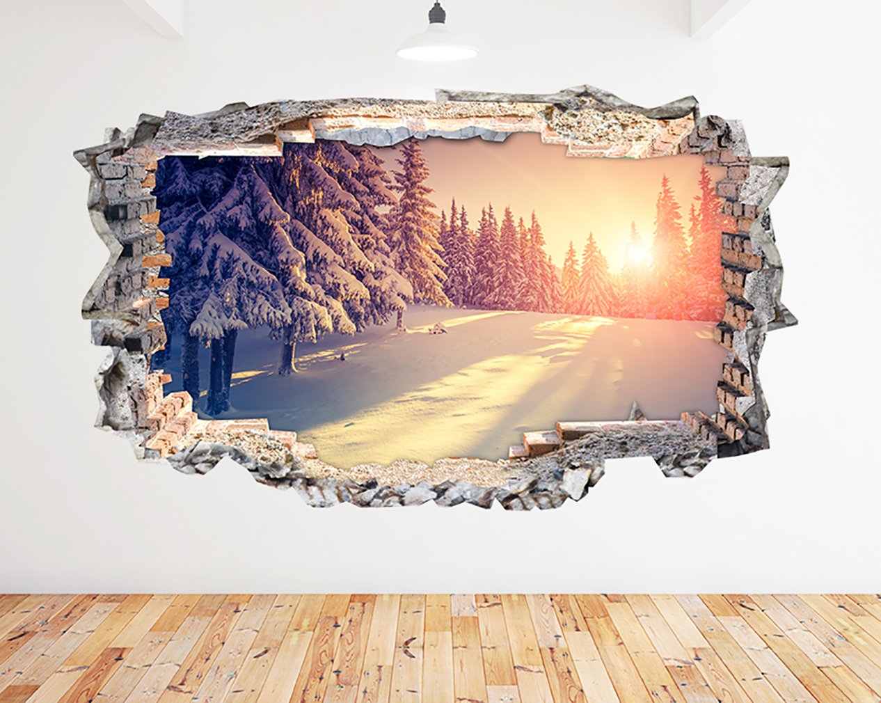 N391 Snowy Trees Snow Sunny Winter Smashed Wall Decal 3D Art Stickers Vinyl RoomKids Bedroom Baby Nursery Cool Livingroom Hall Boys Girls (HUGE (100x175cm))