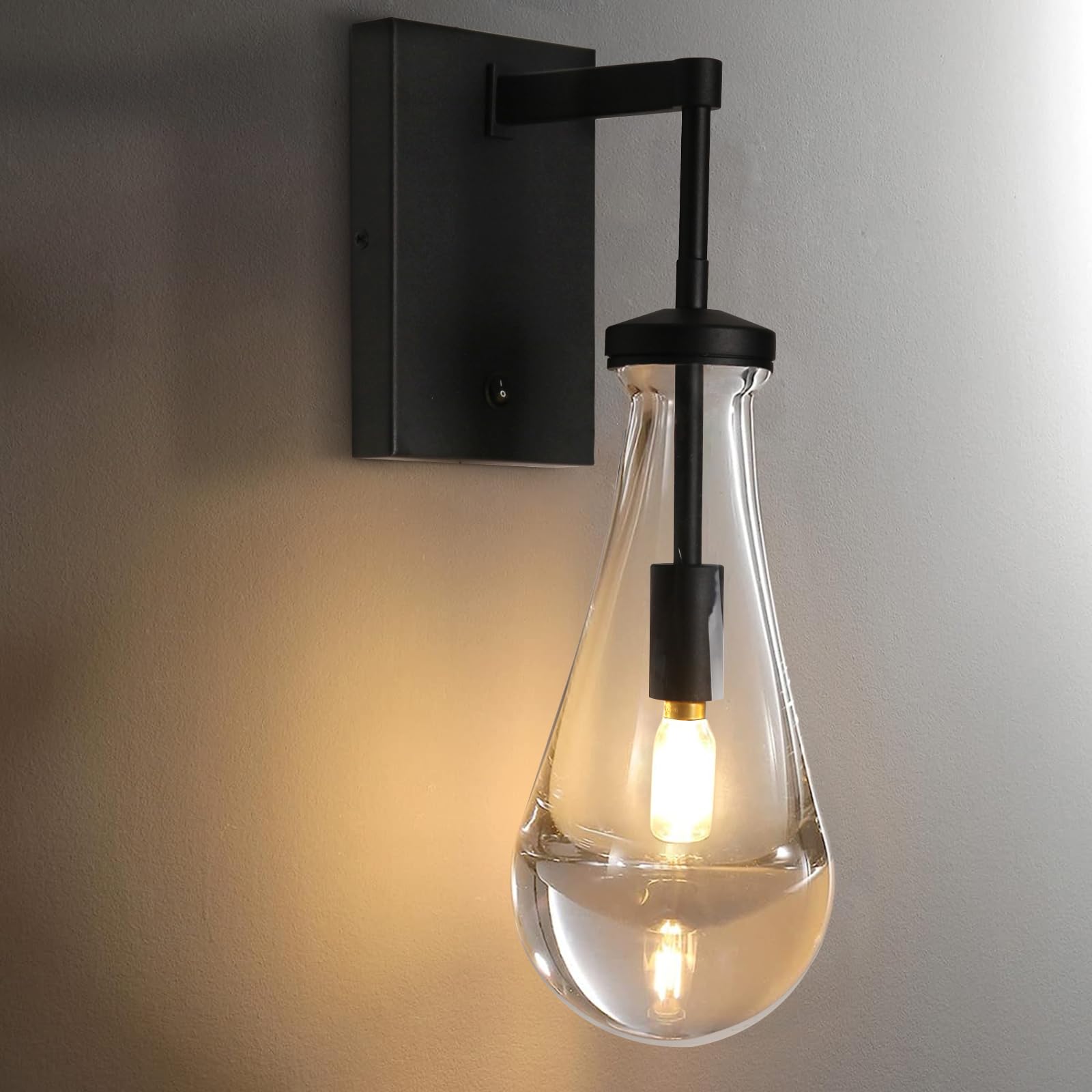 Photo 1 of HuisMier Raindrop Wall Sconces, Black Wall Sconces with On/Off Switch, Modern Clear Glass Wall Lamp Vanity Light Fixtures for Bathroom Bedroom Living Room Hallway, Hardwired