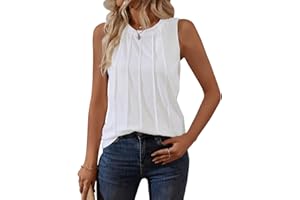 RIROW Womens Summer Tank Tops Sleeveless Tops for Women Pleated Crewneck Casual Basic Tunic Tops