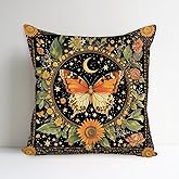 YOU FOUND ME William Morris Abstract Vintage Butterfly Design Throw Pillow Cover Home Decor, Art Deco Pillowcase Cushion Cover for Bed Sofa Living Room, Indoor and Outdoor 18x18inch (Black-Butterfly)