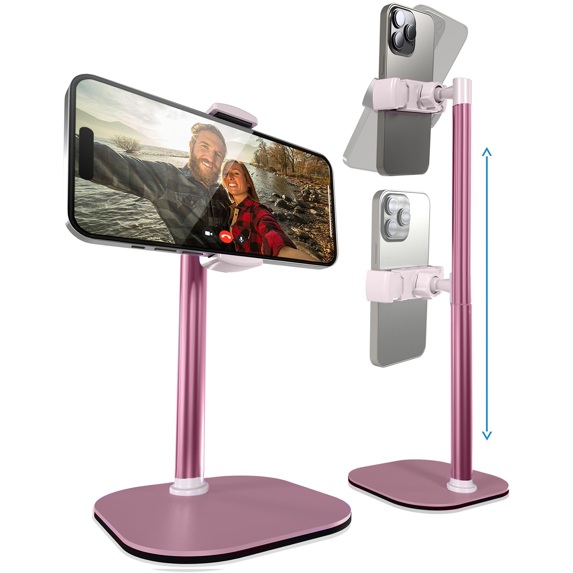 COOPER ChatStand, Adjustable Cell Phone Stand for Desk, Phone Stand for Recording, iPhone Holder for Filming, Small Tripod for iPhone, Fits Samsung, Android Smartphones, (Pink Rose Gold)