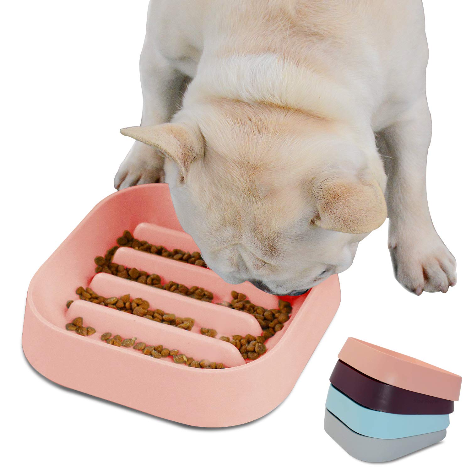 Hifrenchies Healthy Slow Feeding Dog Bowl for French Bulldog -Slow Feeder Dog Bowl Fun Feeder No Chocking Dog Cat Food Water Bowl with Striped or Four-Leaf Clover Pattern (Striped Bowl Pink)