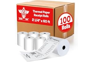 Thermal Receipt Paper Rolls 2 1/4" x 60 ft – 100 Pack BPA-Free POS Paper, High-Contrast Ink-Free Printing, Jam-Resistant, Fit