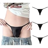 WOWSKY 3 Pcs Men's Cotton Thongs - Sexy Outfits Sissy Seamless G-String Low Rise Bulge Contour Pouch Black/Black/Black(M-XXL)