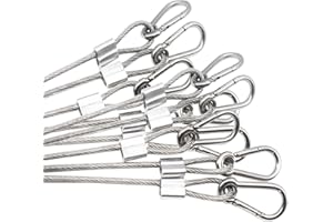 Bytiyar 10 pcs 12 inch Vinyl Cover Coated Stainless Steel Wire Rope Lanyard Cable Tether Safety Strap with Hooks and 2 Loops (4mm Thickness), Clear