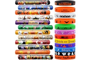 VKTEN 48Pcs Halloween Party Favors Halloween Slap Bracelets Rubber Wristbands Assorted Gifts for Kids - Trick or Treat Toys, Halloween Bag Stuffers Goody Bag Fillers Classroom Prizes