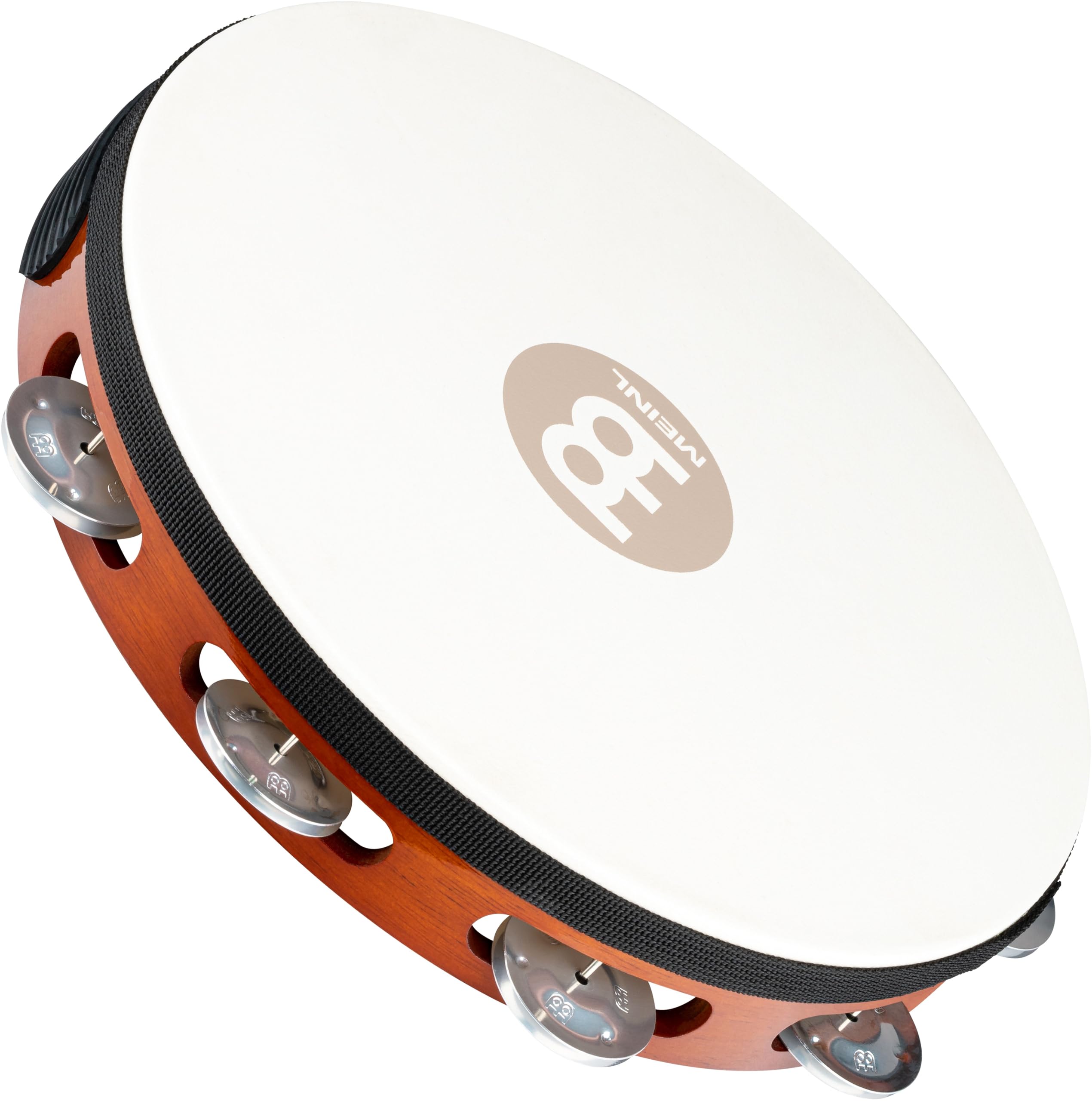 Meinl Percussion Traditional Headed Tambourine - With Goat Skin Head - 10-inch Diameter - Siam Oak / Aluminum, Antique Brown / Natural (TAH1A-AB)
