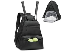 SUIKIHUM Tennis Backpack for Rackets, Waterproof Tennis Bag with Shoe Compartment, Wet/Dry Pocket, Fence Hook, for Tennis, Pi