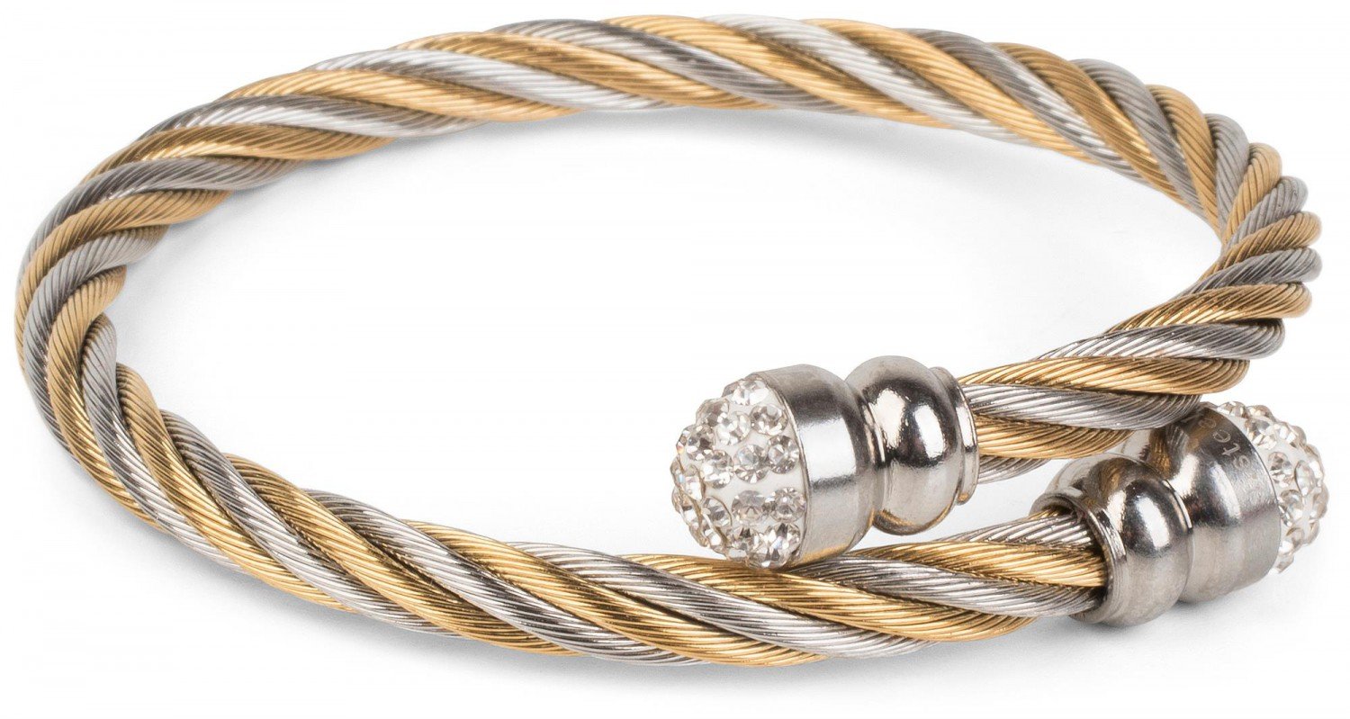 styleBREAKER braided stainless steel bracelet with rhinestone at both ends, ladies 05040048, color:Gold