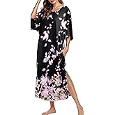 Ekouaer Women's Nightgown Short Sleeve Sleepshirt Long Loungewear Casual Maxi Lounge Dress House Dresses with Pockets