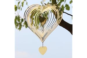 Phuryllic Wind Spinners Outdoor, Garden Decor, Bird Deterrents for Outside, 3D Metal Yard Decorations for Patio & Porch, Unique Gardening Gifts for Women & Moms - 8in Gold Heart