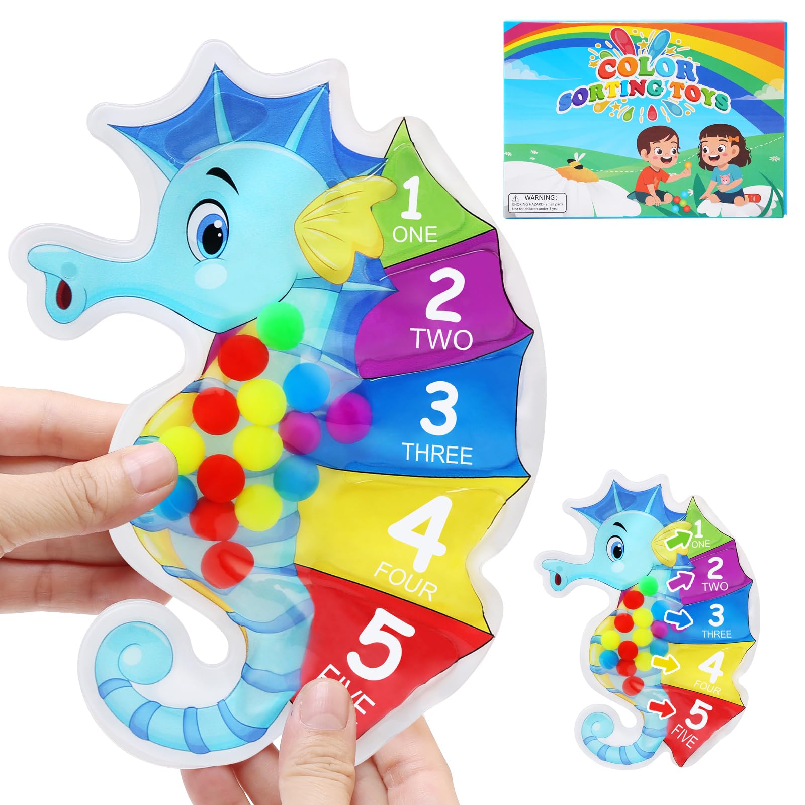 JoyPlus Anti Stress Sensory Toy for Kids,Color Sorting Sensory Toys,Seahorse Color Sorting Toy,Educational Color Matching Toys,Travel Toy for Kids