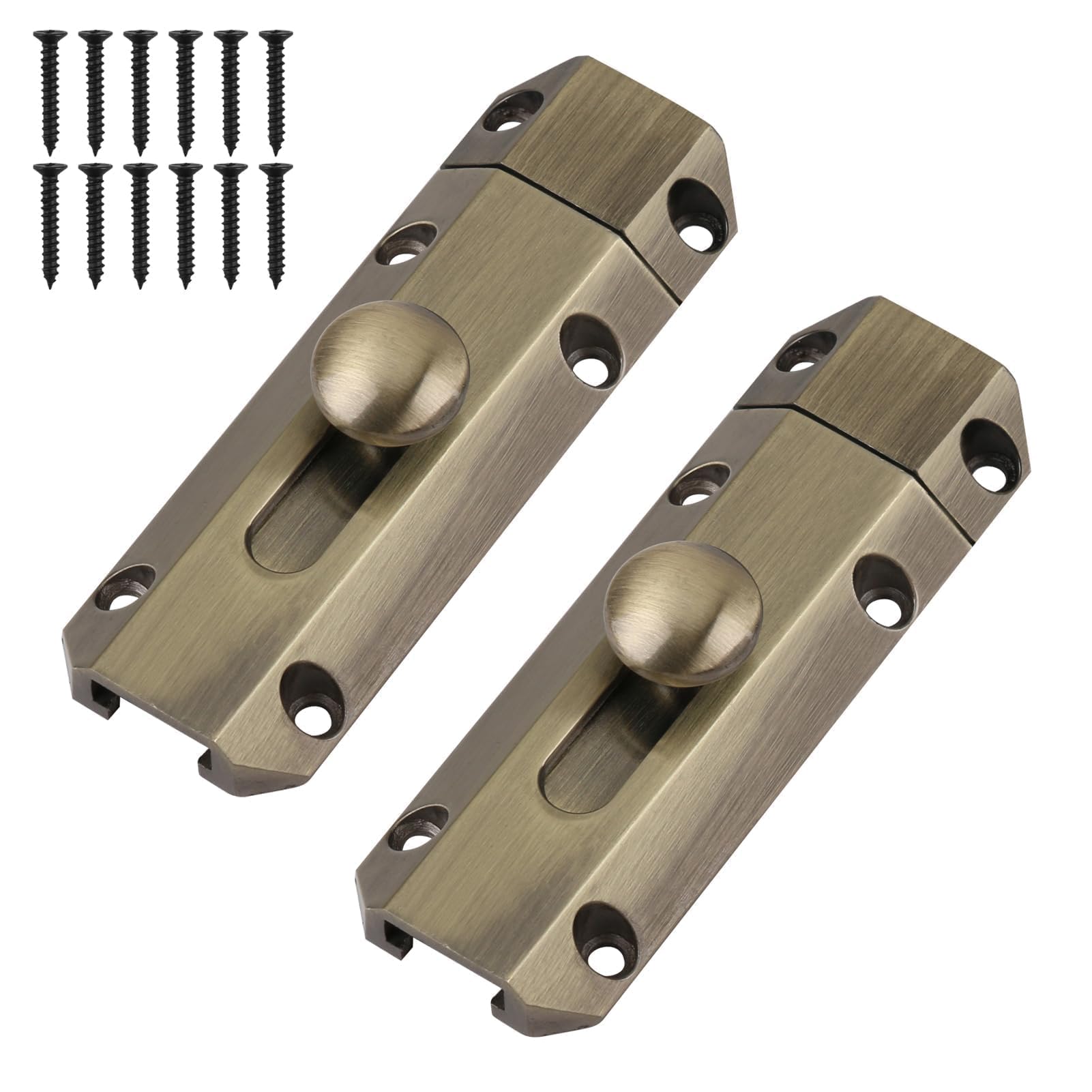 2 Pack Brass Slide Barrel Door Bolt Thicker Heavy Duty Gate Security Lock Latch Secure with Screws Slide Door Bolts for Internal Doors Garden, Bronze