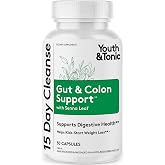Youth &amp; Tonic 15 Day Cleanse - Colon Cleanse &amp; Gut Support, 30 Pills | Detox, Colon Cleanser for Weight Loss, Laxatives for Constipation Relief, Senna Leaf, Psyllium &amp; Probiotic, Women &amp; Men