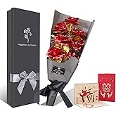 FonteeUS 9Pcs Gold Rose Flower Bouquet, Gold Foil Artificial Rose Bouquet with Gift Box, Romantic Present for Her on Valentines Day, Mothers Day, Anniversary, Birthday, Christmas, Decoration