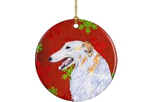 Caroline's Treasures Borzoi Red and Green Snowflakes Holiday Christmas Ceramic Ornament Christmas Tree Hanging Decorations for Home Christmas Holiday, Party, Gift, 3 in, Multicolor