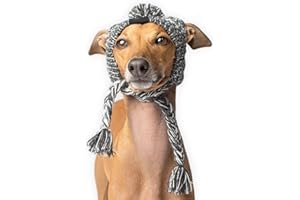 Canada Pooch Pom Pom Winter Dog Protection Hat - Knitted Warm Dog Beanie | Cozy Dog Cap with Tassel, Keeps Dogs Comfy on Cold Days, Breathable Ear Slits, Great for Dogs Charcoal/M