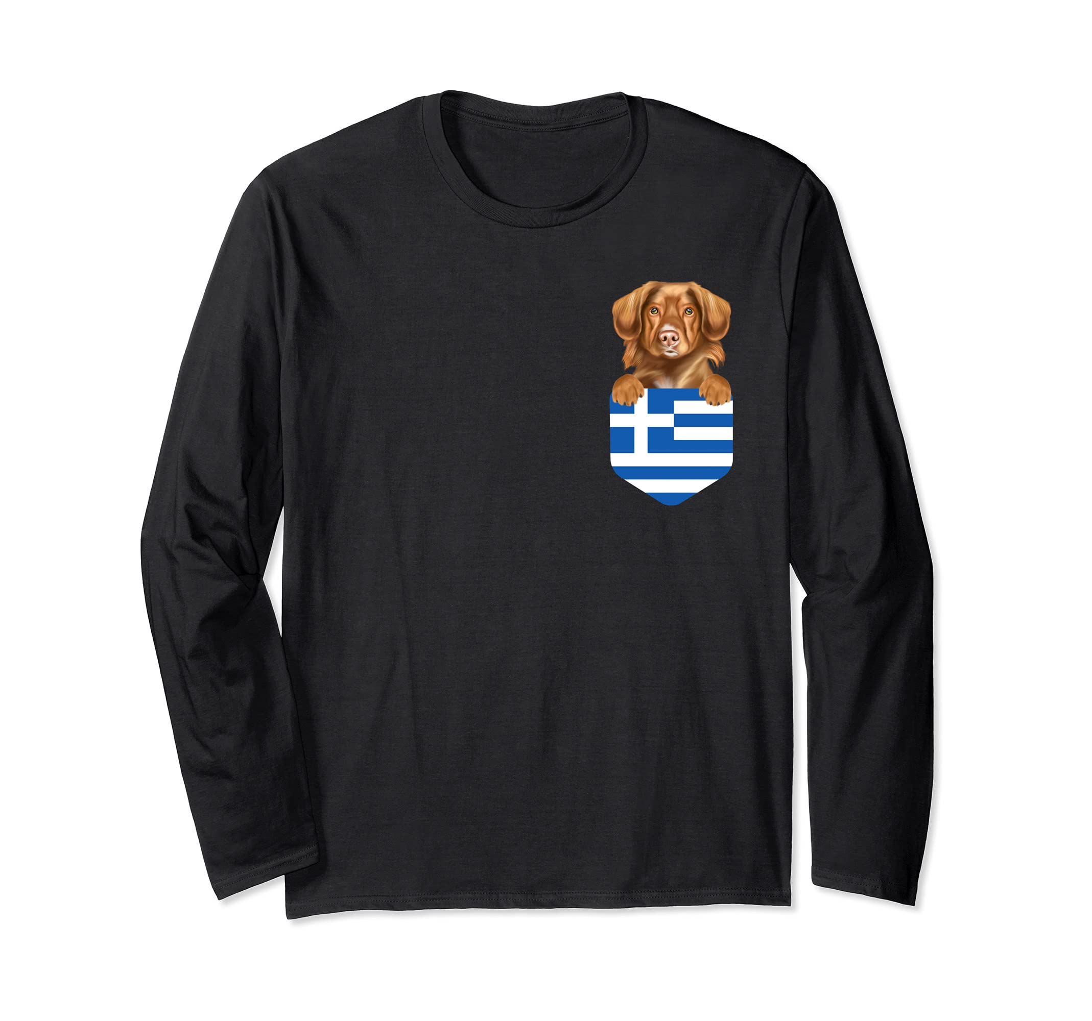 Greece Flag Duck Tolling Retrievers Dog In Pocket Long Sleeve T-Shirt
