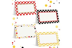 Supervitae 48 Pcs Cartoon Table Place Cards - Colorful Food Labels Signs - Cartoon Theme Tent Cards - Food Labels Signs for Birthday Party Tables Decor