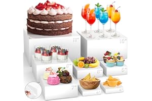 ZATOZKAR 8 Pcs Buffet Food Risers,11" Large Acrylic Dessert Cupcake Table Stands White Fruit Display Shelf Catering Supplies Party Jewelry Show Decor Risers With Protective Film（11",10", 8", 7",6",5",4", 4")
