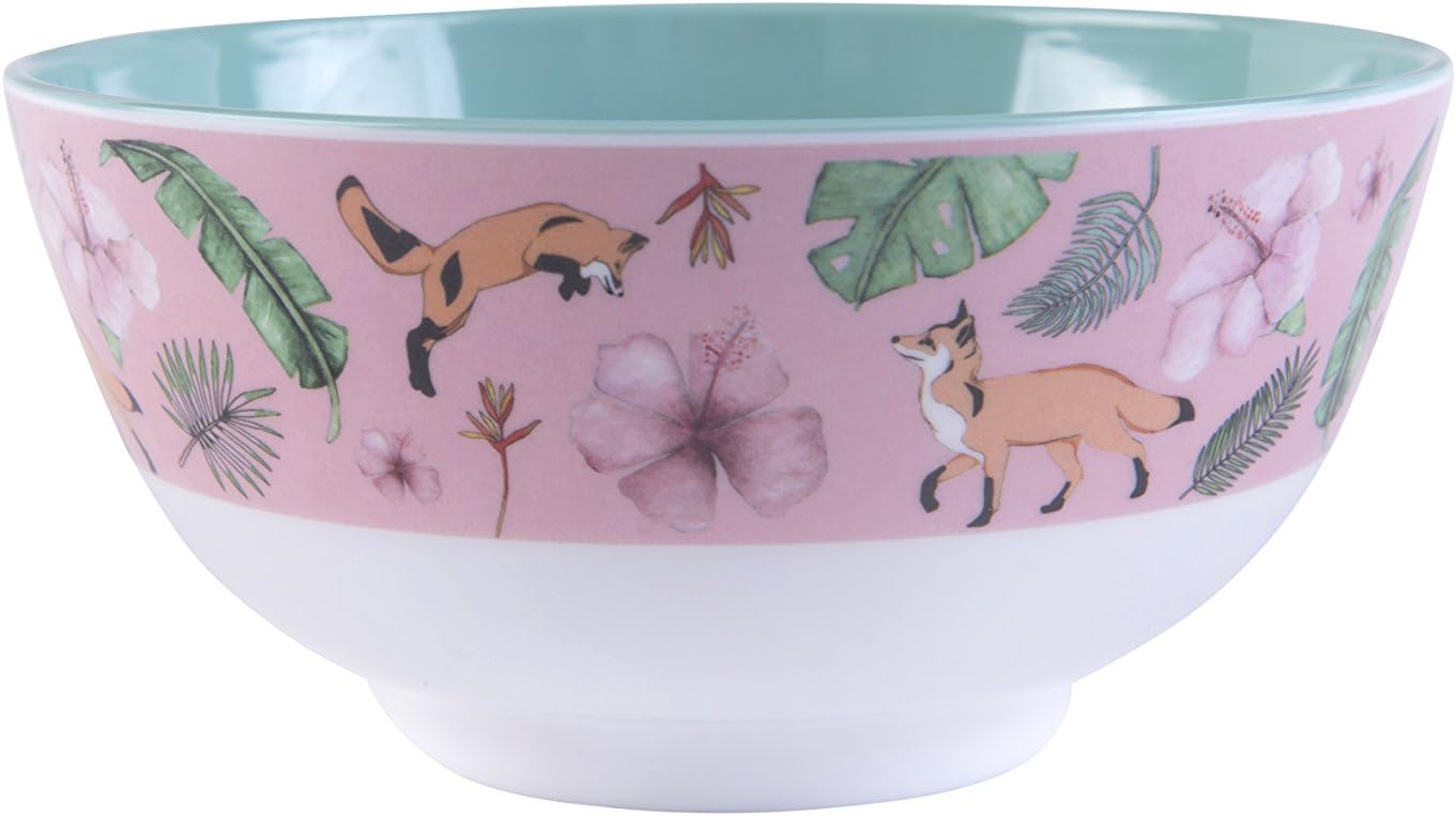 Original illustrated dinner bowl for kids, baby, toddler - large melamine bowl with pink fox design