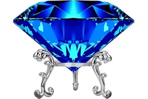 Adwikoso Large Crystal Diamond Paperweight with Stand Jewels Wedding Decorations Centerpieces Home Decor 3.15 inch (Blue)
