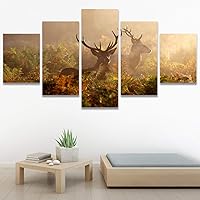 SIGNWIN 5 Panel Canvas Wall Art Modern Art Animals Dramatic Giraffe Lion Multicolor Photography Southwest for Home Decorations Ready to Hang - 60