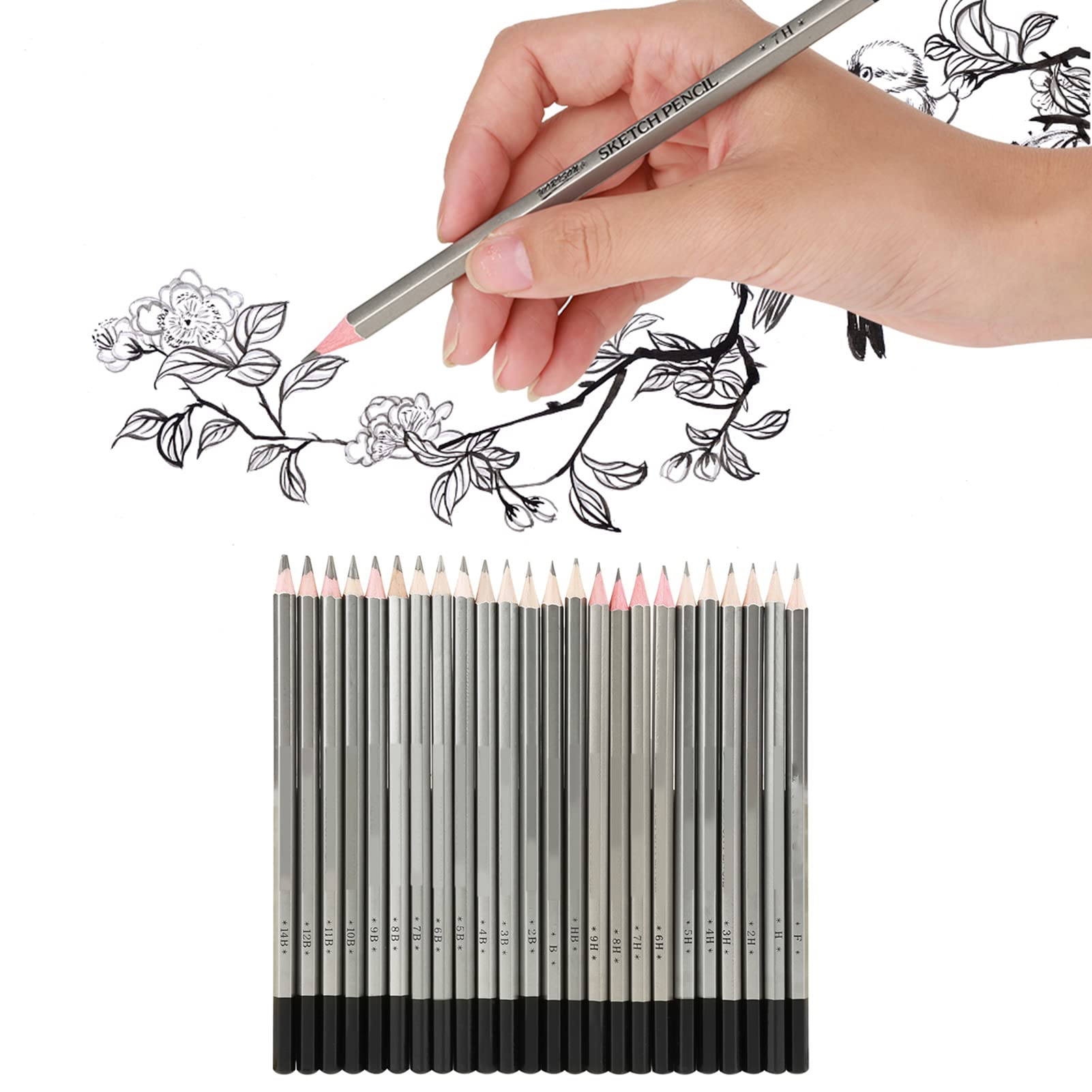 Hztyyier Art Graphite Drawing Pencil Non-toxic Colored Paint Pencil 9H-14B24Pcs Professional Sketch Pencils Set Painting Tools