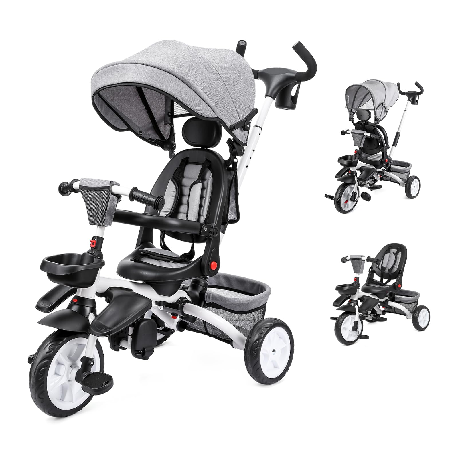 Thinkmax 子供三輪車 ベビーカー 5in1 折りたたみ 舵取り機能 乗用玩具 超軽量 乗り物 組み立て簡単 1～5歳 出産祝い ブラック商品画像