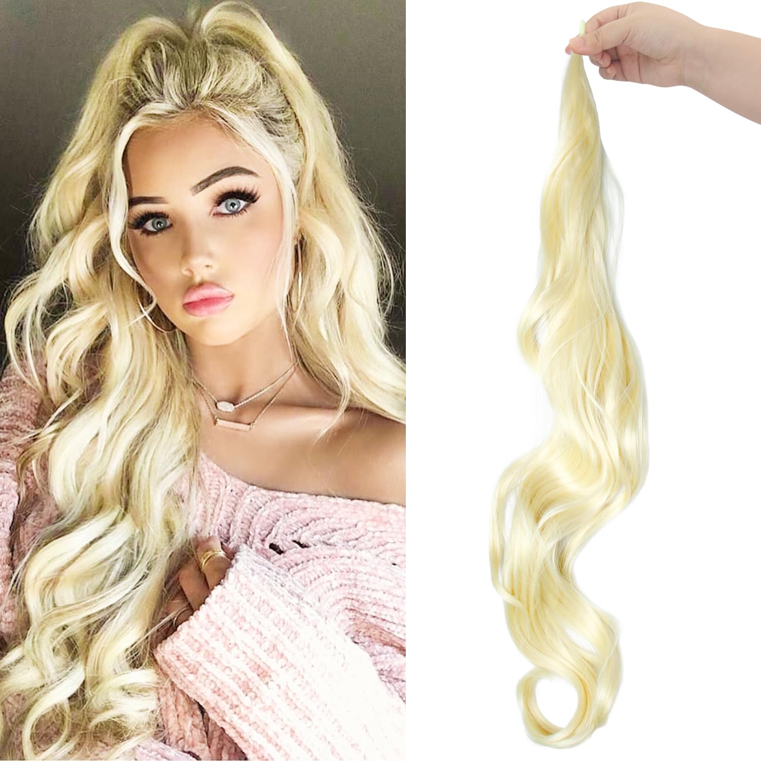 Flexible Wrap Around Ponytail 32 Inch Long Hair Extension Wavy Ponytails Hairpiece for Women