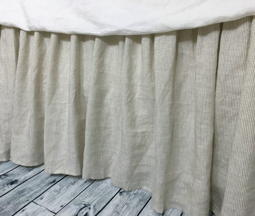 Amazon.com: Natural Linen Ticking Stripe Bedskirt, Natural ...