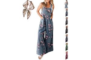 Floral Print Pleated Wide Leg Denim Jumpsuit, Y2K Summer High Waist Sleeveless Adjustable Straps Overalls for Women