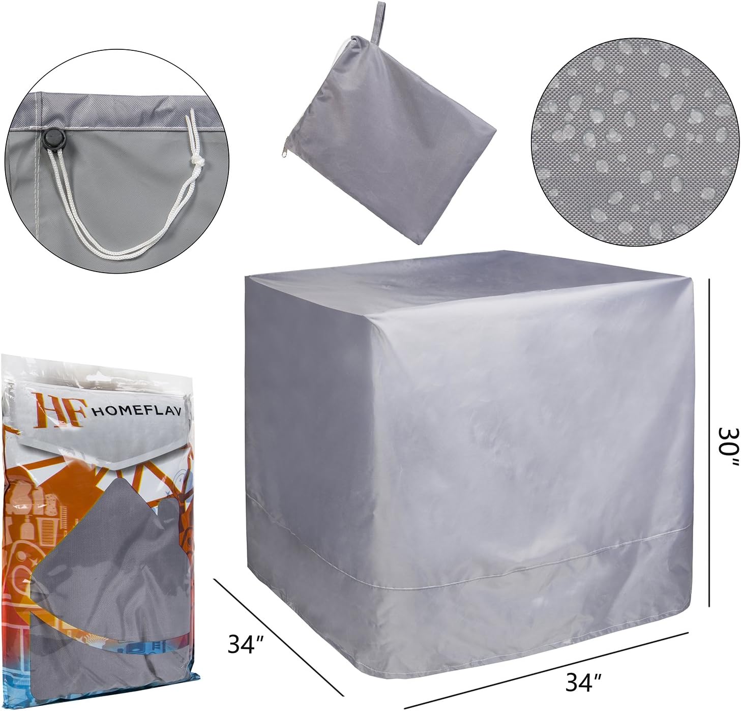 Air Conditioner Cover for Home HVAC System [Grey] - 34 Inches (Length) x 34 inches (Width) x 30 inches (Height)