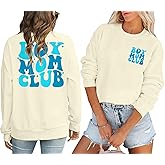 MOUSYA Women Boy Mom Club Sweatshirt Mommy Mom Bruh Pullover Mama Life Lightweight Top Casual Long Sleeve Blouse Tees Apricot
