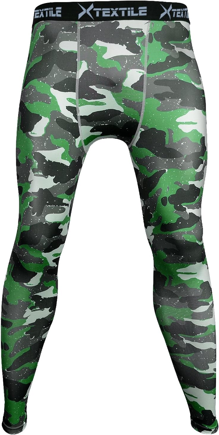 Xtextile Mens Snow Camouflage Sports Compression Tight Cool Dry Sports Pants Base Layer Running Leggings Yoga Rash Guard