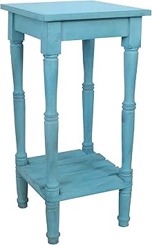 Amazon Com Benjara 29 Inch Foldable Mango Wood Side Table With Slatted Bottom Shelf Blue Furniture Decor