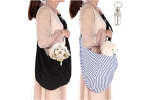 Lynkaye Pet Dog Sling Carrier Small Dog Cat Travel Bag Adjustable Strap Hands Free Pet Puppy Papoose Bag with Stainless Steel Pet Name Identification Barrel Tube Collar ID Tags (Black(up to 12 lbs))