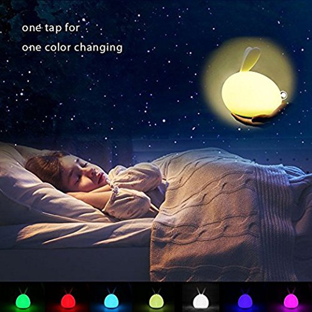 LED Rabbit Night Light - Soft Silicone Cute Rabbit Bunny Lamp with 7 Colors USB Chargeable for Baby kids Children Home Bedroom For Birthday, Christmas, Housewarming, Graduation, Wedding or Gift