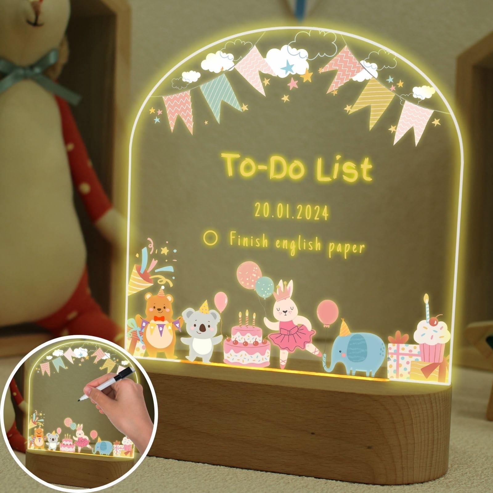uniqicon Baby Night Light Newborn, Acrylic Night Light Gifts for Boys and Girls, Nursery Night Light with Message Board, Convenient USB Night Light for Children