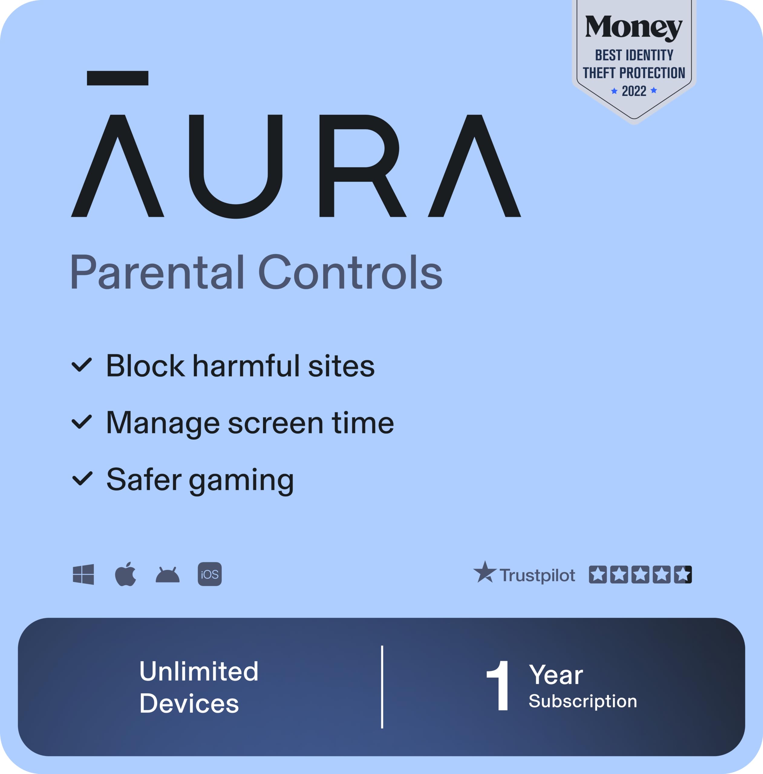 Aura Premium Online Safety | Parental Controls by Circle, Antivirus, VPN | Content Blocking, Filtering, Screen Time Limits | Android, iOS, Mobile, Tablet | 1 Yr Prepaid Subscription [Online Code]