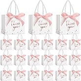Jetec 45 Pcs Mini Paper Gift Bag Bulk 5.5 x 4.7 x 2.5'' Small Thank You Favor Bag with Handle Bow Ribbon for Valentine Wedding Baby Bridal Shower Birthday Anniversary Party(White/rose Gold)