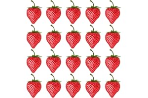 WXOIEOD 20 Pieces Fake Strawberries, Plastic Artificial Strawberries, Faux Realistic Strawberry Decor Mini Fruit Food Ornaments Display Photo Props for Strawberry Cake Party Decorations