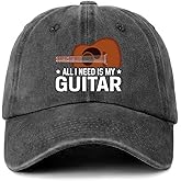 GOSJINNK Funny Distressed Washed Black Baseball Cap - All I Need is My Guitar Printed Cap - Classic Cotton Adjustable Hat for Men & Women - Funny Guitar Hat Gift for Guitarist & Musician