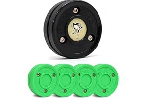 Green Biscuit Hockey Puck - 4 Pack Original Off Ice Hockey Pucks with 1 NHL Puck and GB Stickers - Official Street Hockey Puck to Improve Stickhandling and Passing Skills