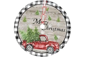 JIEKENMO Buffalo Plaid Christmas Tree Farmhouse Truck 36 Inch Christmas Tree Skirt Carpet Mat Funny Party Soft Cover Mat Decor Supplies for Xmas Halloween Decorations Occasion Farmhouse